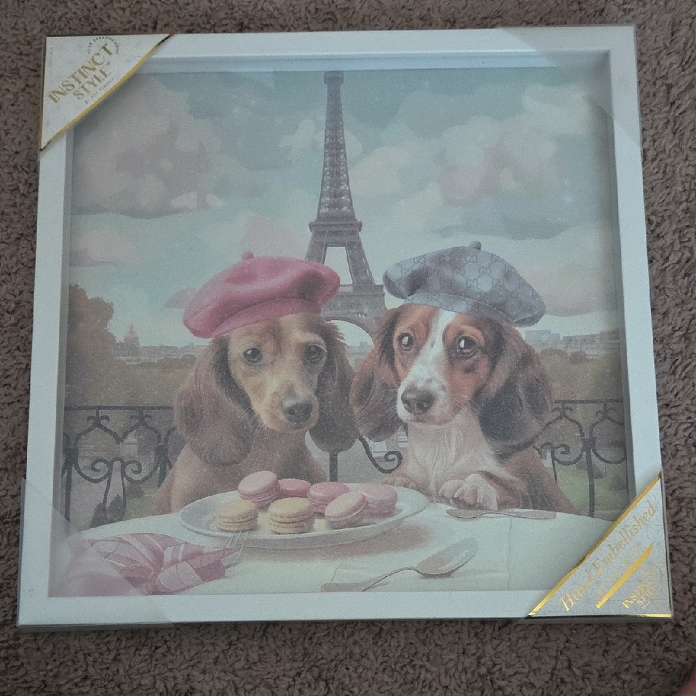 Dog Art with Eiffel Tower and Macarons
